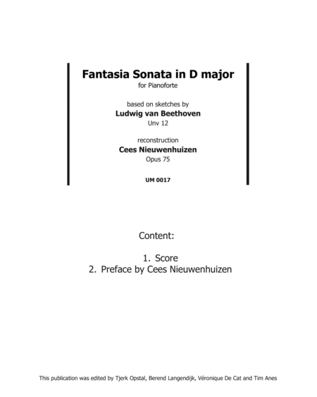 Fantasia Sonata in D Major for piano solo - Ludwig van Beethoven (Unv 12 / deest 45) - Reconstructio image number null