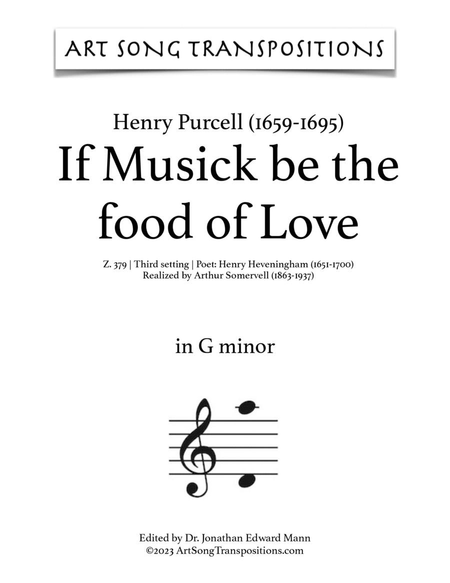 PURCELL: If Musick be the food of Love, Z. 379 (third setting, transposed to G minor)