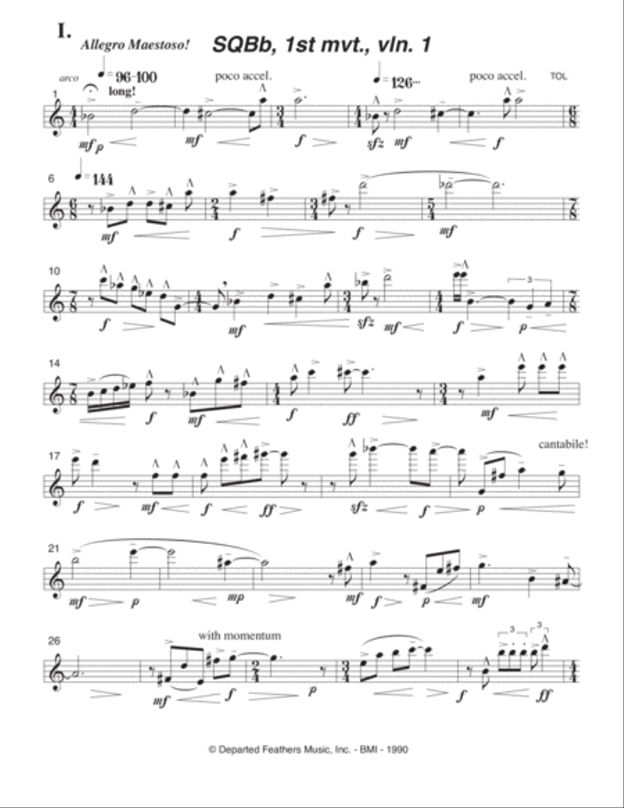 String Quartet on B-flat (1989-90, rev. 1993) violin 1 part String Quartet scores gallery preview page 1