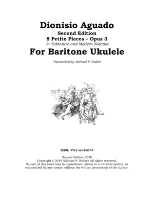 Book cover for Dionisio Aguado Second Edition 8 Petite Pieces – Opus 3 In Tablature and Modern Notation For Barit