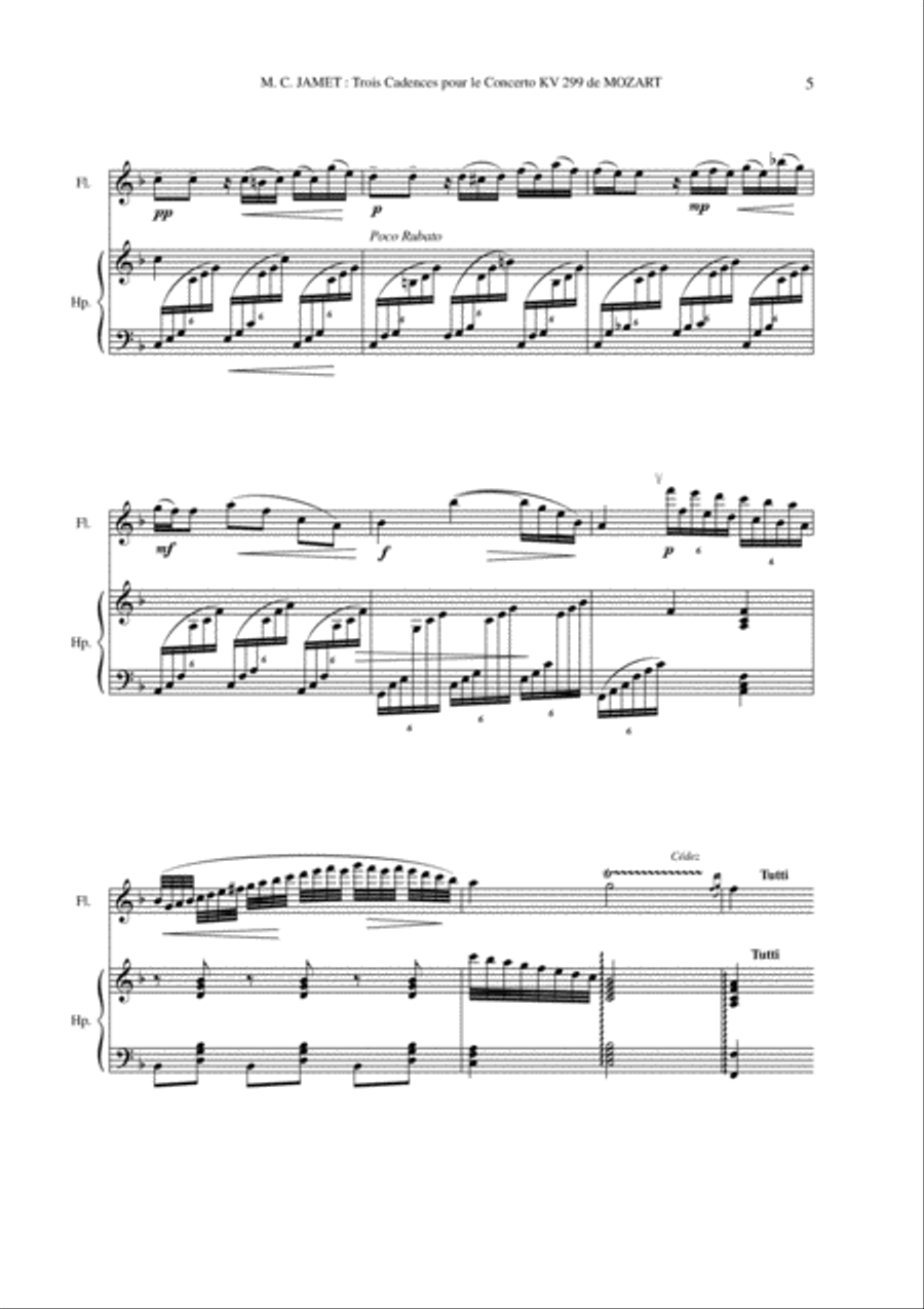Marie-Claire Jamet: Three Cadenzas for Mozart's Flute and Harp Concerto, K. 299 Flute scores gallery preview page 5
