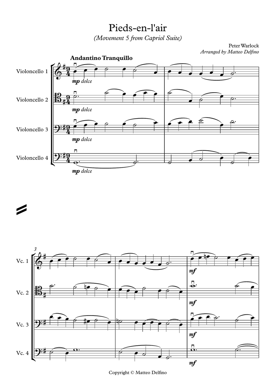 Pieds-en-l'air (Movement 5 from Capriol Suite) [Cello Quartet] Chamber Orchestra scores gallery preview page 2