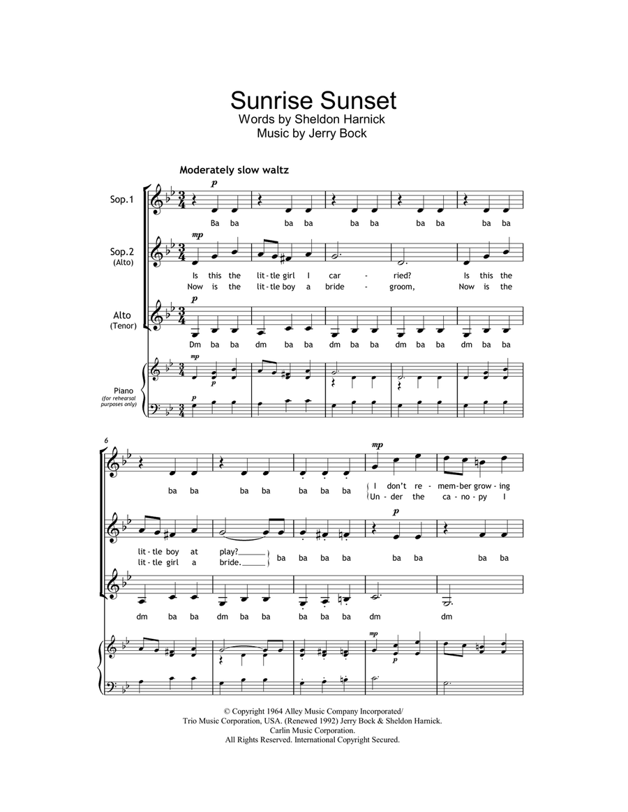 Sunrise, Sunset (from Fiddler On The Roof) SSA scores gallery preview page 1