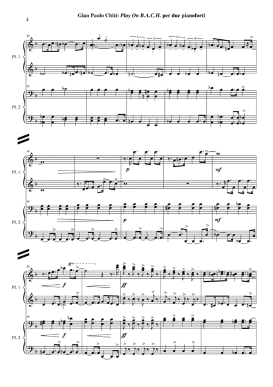 Gian Paolo Chiti: Play On B.A.C.H. for two pianos 2 Pianos, 4-Hands scores gallery preview page 4