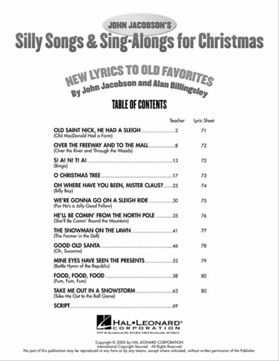 Alphabetical list store of christmas songs