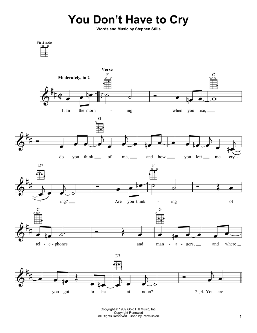 You Don't Have To Cry Ukulele scores gallery preview page 1