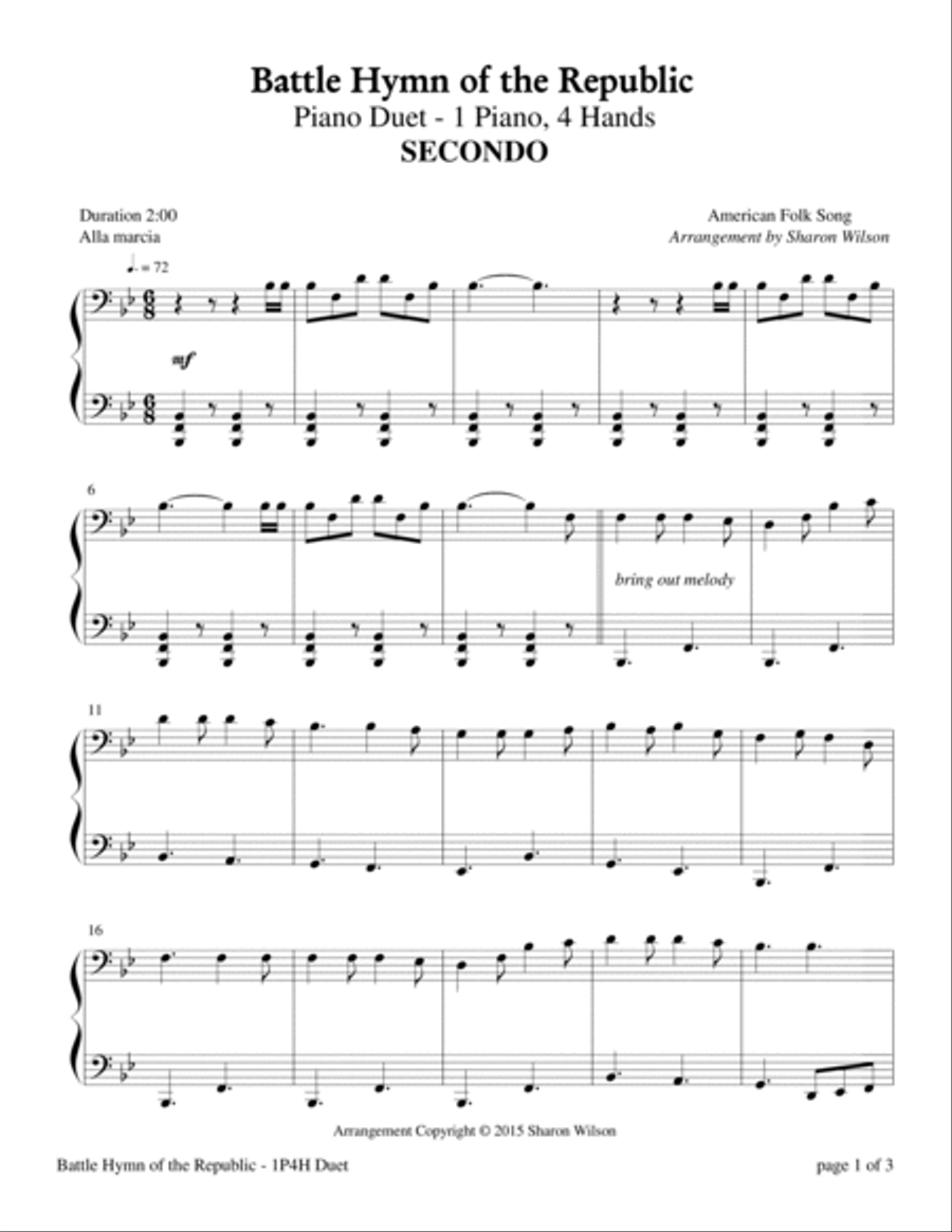 Battle Hymn of the Republic (1 Piano, 4 Hands Duet) 1 Piano, 4-Hands scores gallery preview page 3