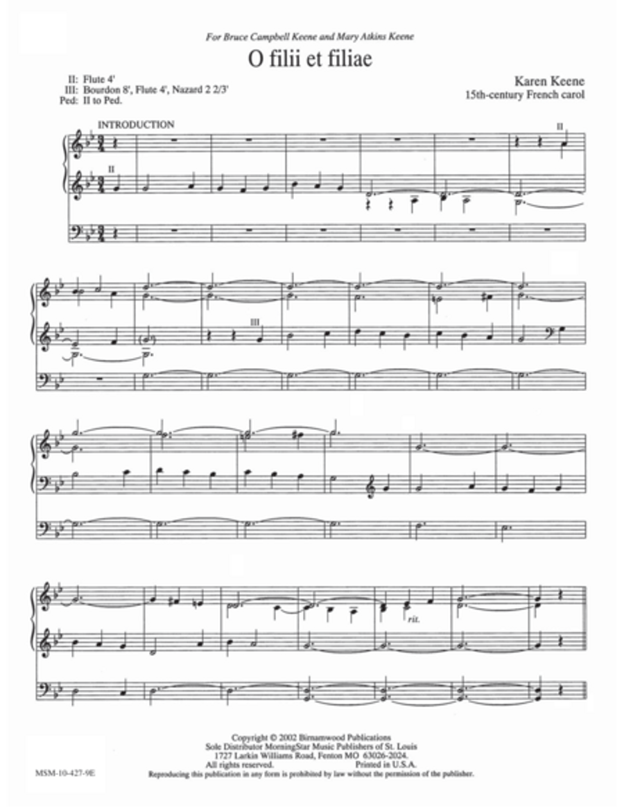 O filii et filiae O filii et filiae Organ scores gallery preview page 1
