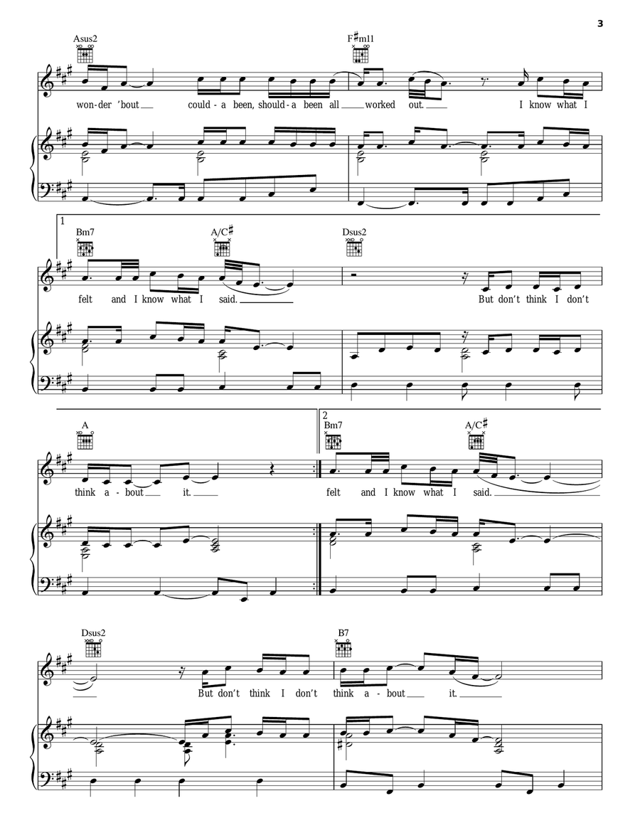 Don't Think I Don't Think About It Piano, Vocal, Guitar scores gallery preview page 3