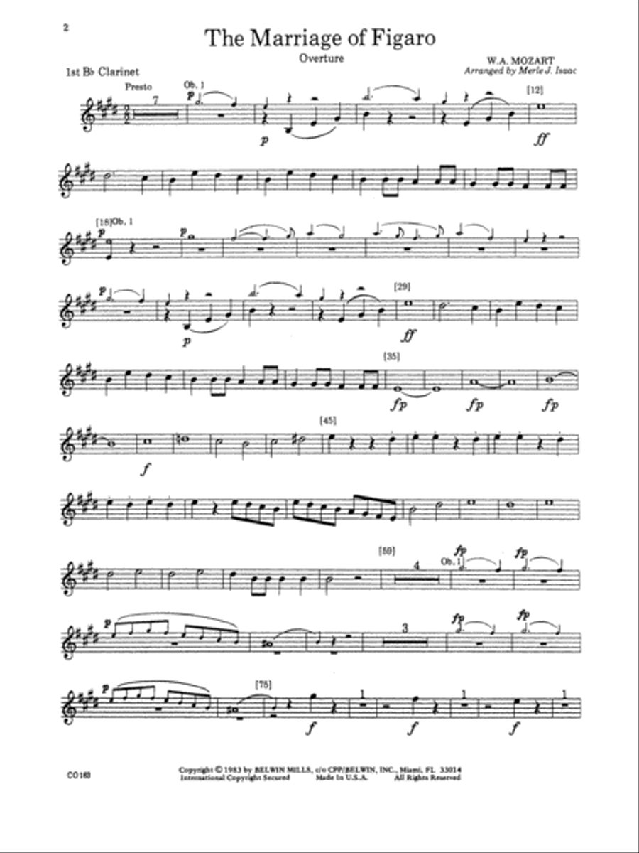 The Marriage of Figaro -- Overture: 1st B-flat Clarinet Full Orchestra scores gallery preview page 1