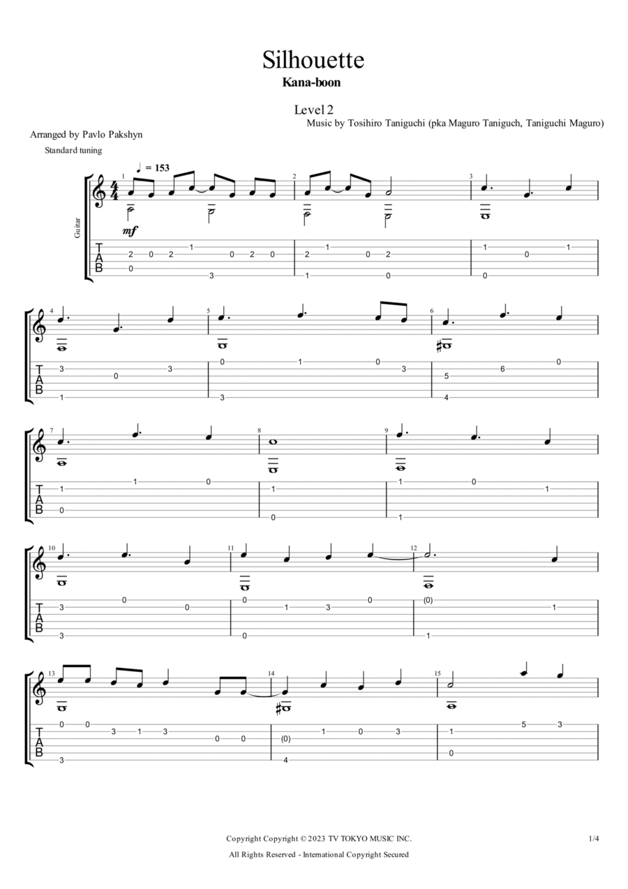 Silhouette Guitar Tablature scores gallery preview page 1