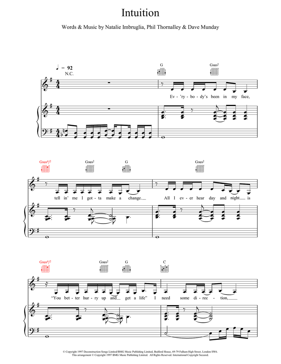 Intuition Piano, Vocal, Guitar scores gallery preview page 1