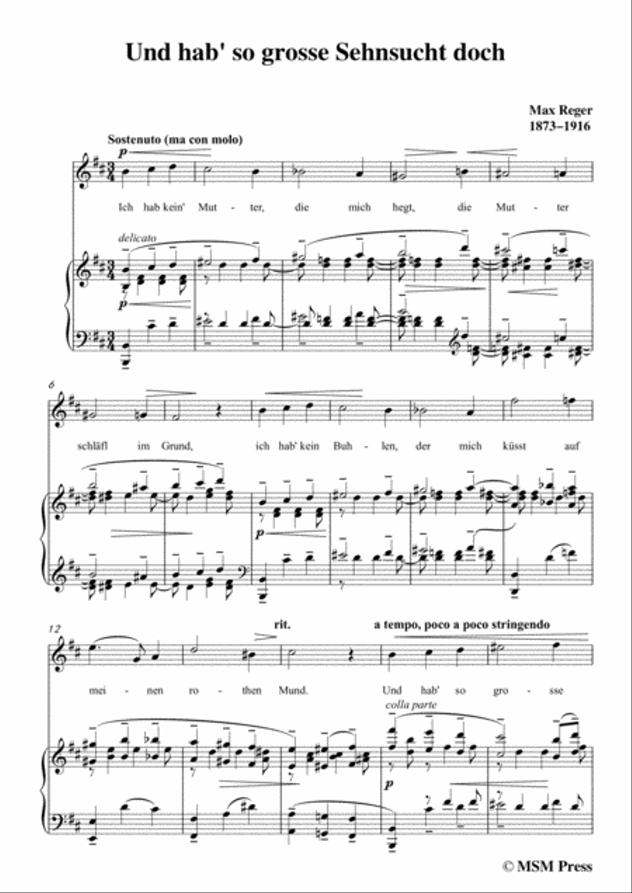 Reger-Und hab' so grosse Sehnsucht doch in b minor,for Voice and Piano Voice Solo scores gallery preview page 3