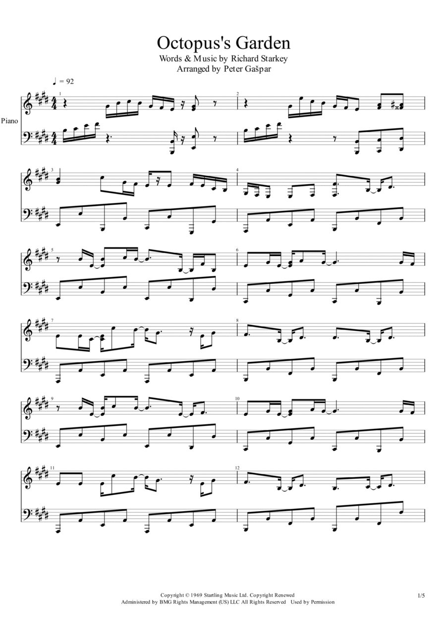 Octopus's Garden Piano Solo scores gallery preview page 1