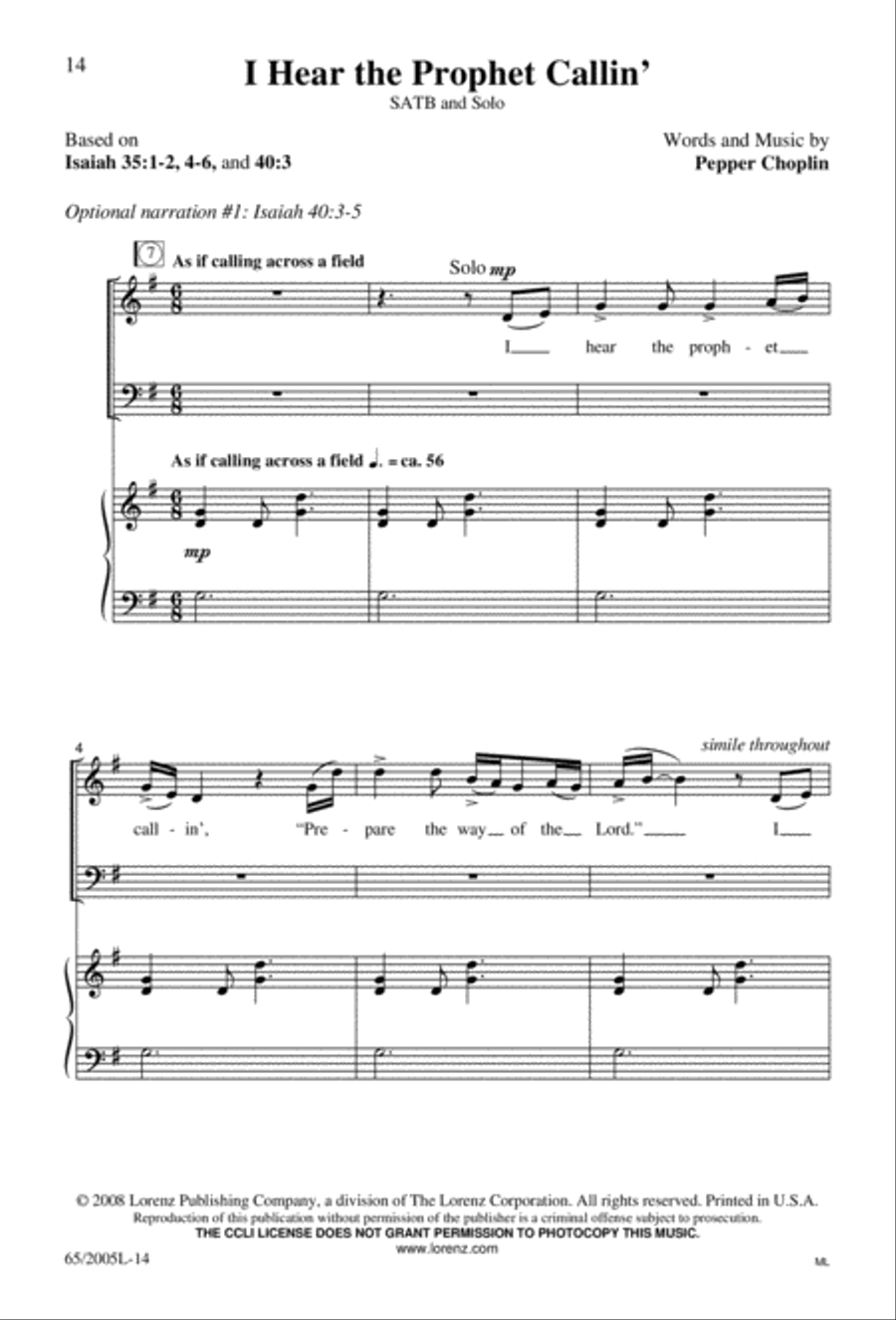 I Hear the Prophet Callin' 4-Part scores gallery preview page 15
