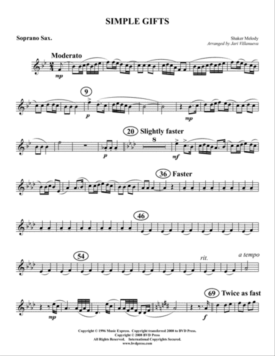 Simple Gifts Saxophone Quartet scores gallery preview page 5