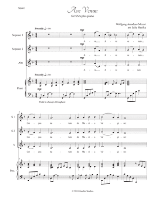 Ave Verum (Mozart) for SSA voices plus piano