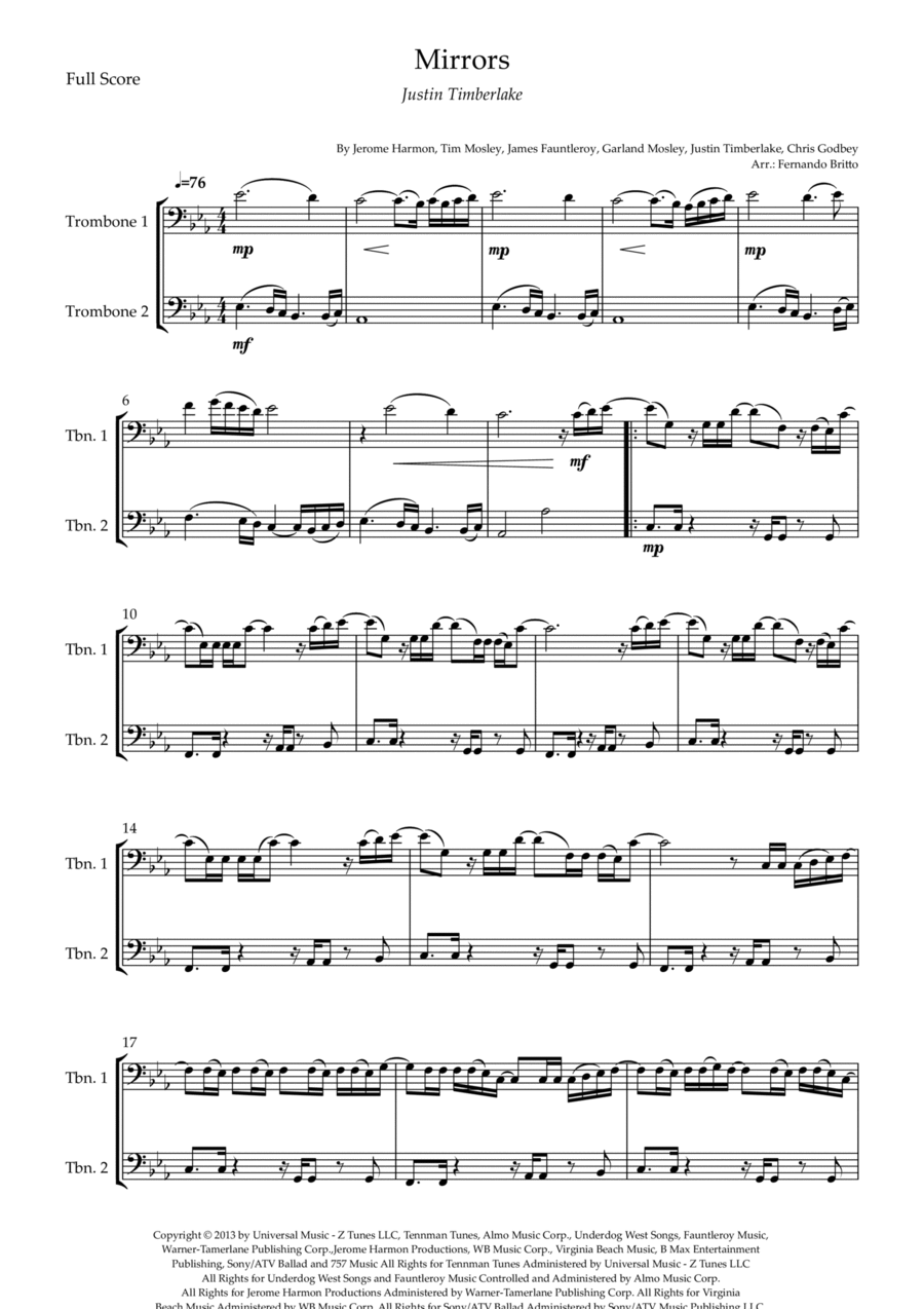 Mirrors Trombone Duet scores gallery preview page 1