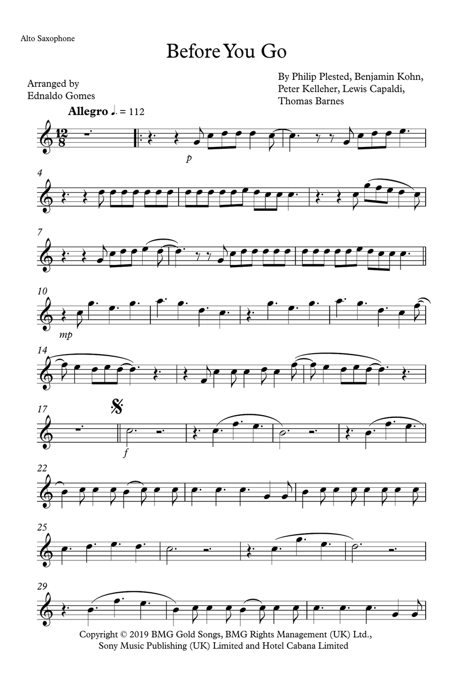 Before You Go Alto Saxophone scores gallery preview page 1