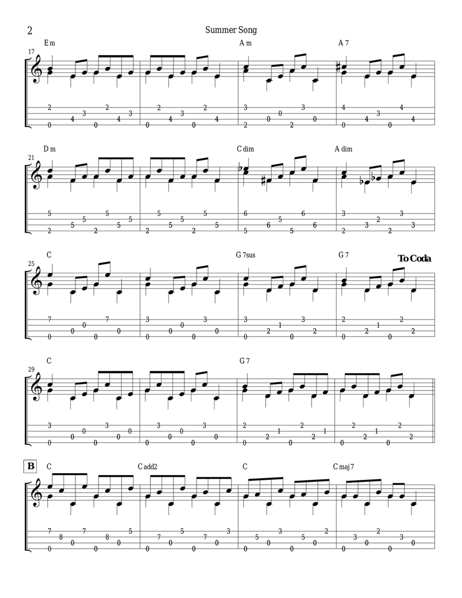 Summer Song (for Solo Fingerstyle Ukulele) Ukulele scores gallery preview page 2