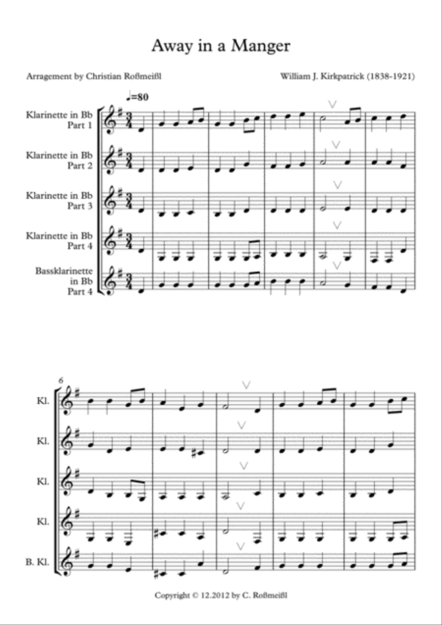 Away in The Manger for Clarinetquartett Clarinet Quartet scores gallery preview page 2