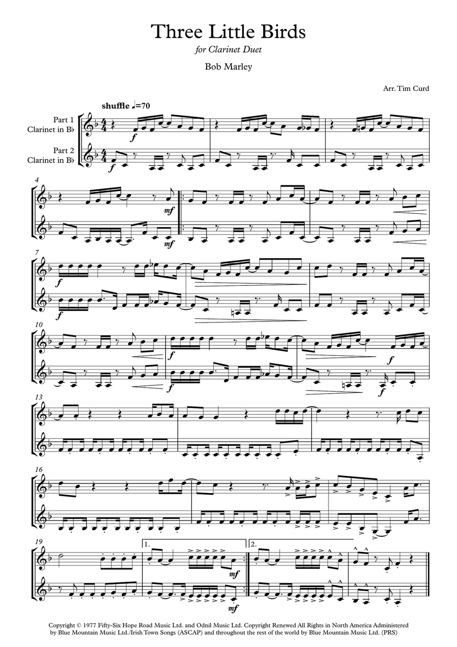 Three Little Birds Clarinet Duet scores gallery preview page 2
