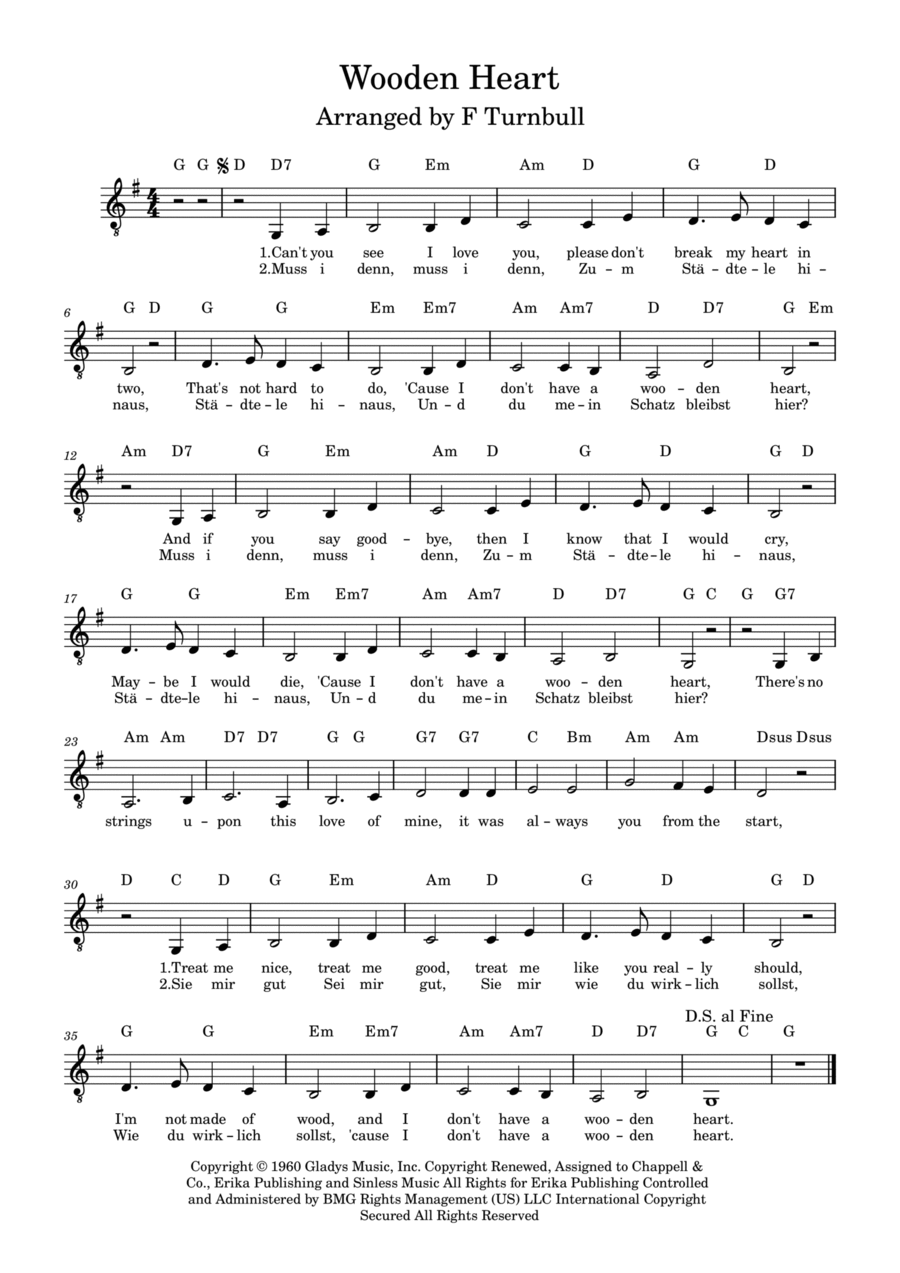Wooden Heart Wooden Heart Piano, Vocal, Guitar scores gallery preview page 1