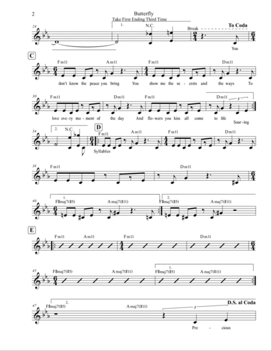 Butterfly Lyrics Piano scores gallery preview page 2