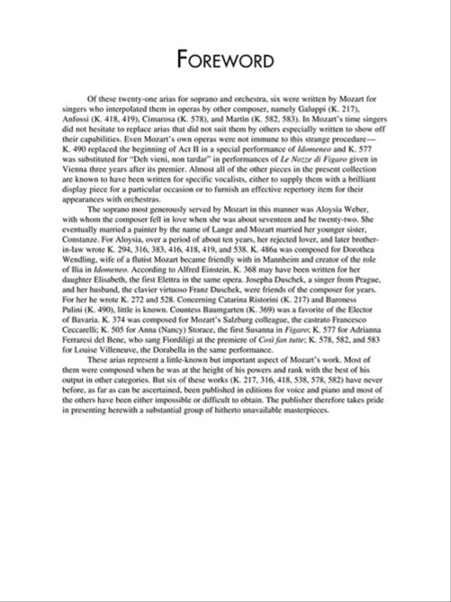 Mozart – 21 Concert Arias for Soprano Soprano Voice scores gallery preview page 3
