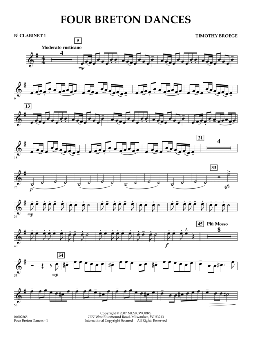 Four Breton Dances - Bb Clarinet 1 B-Flat Clarinet scores gallery preview page 1
