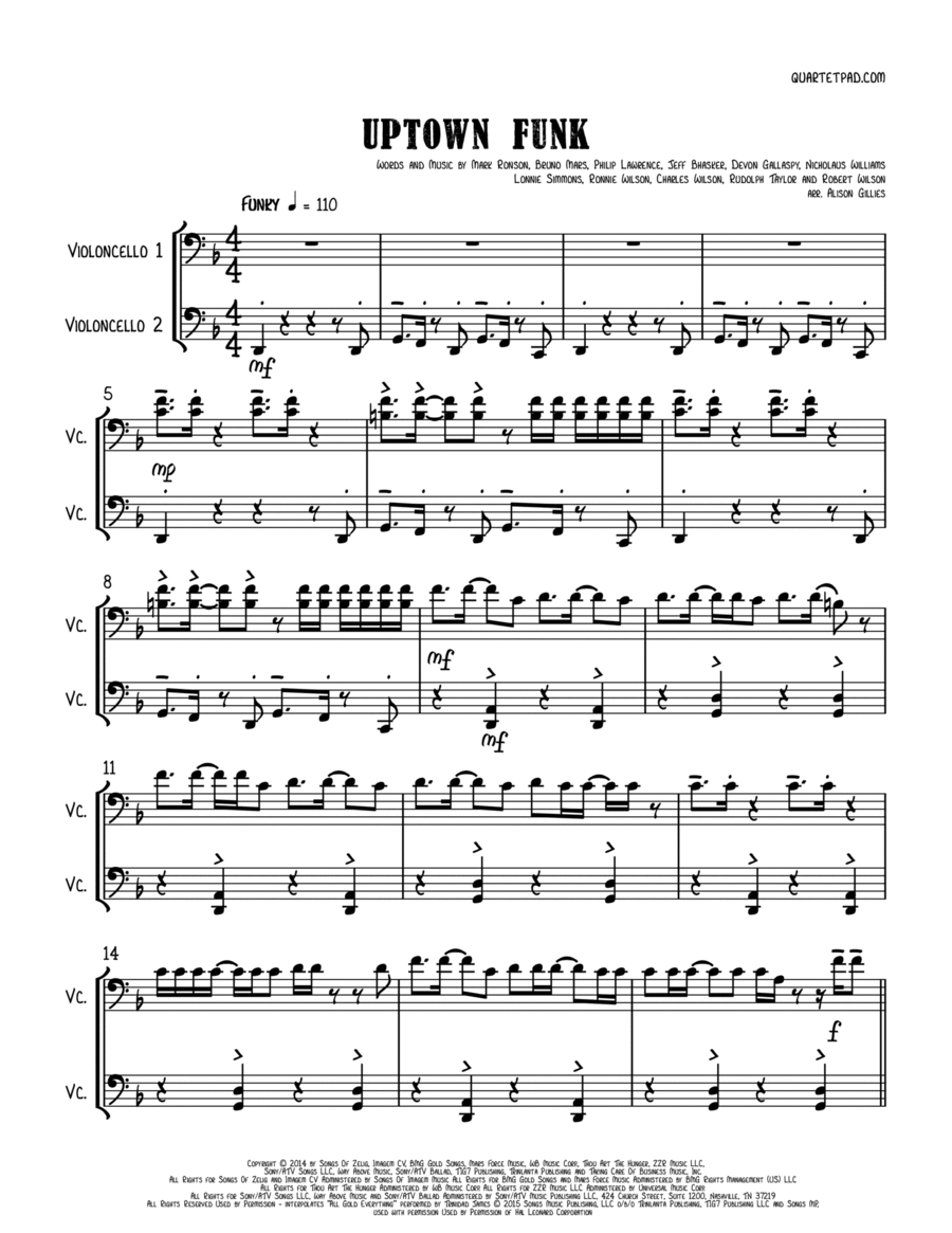 Uptown Funk String Duet scores gallery preview page 1