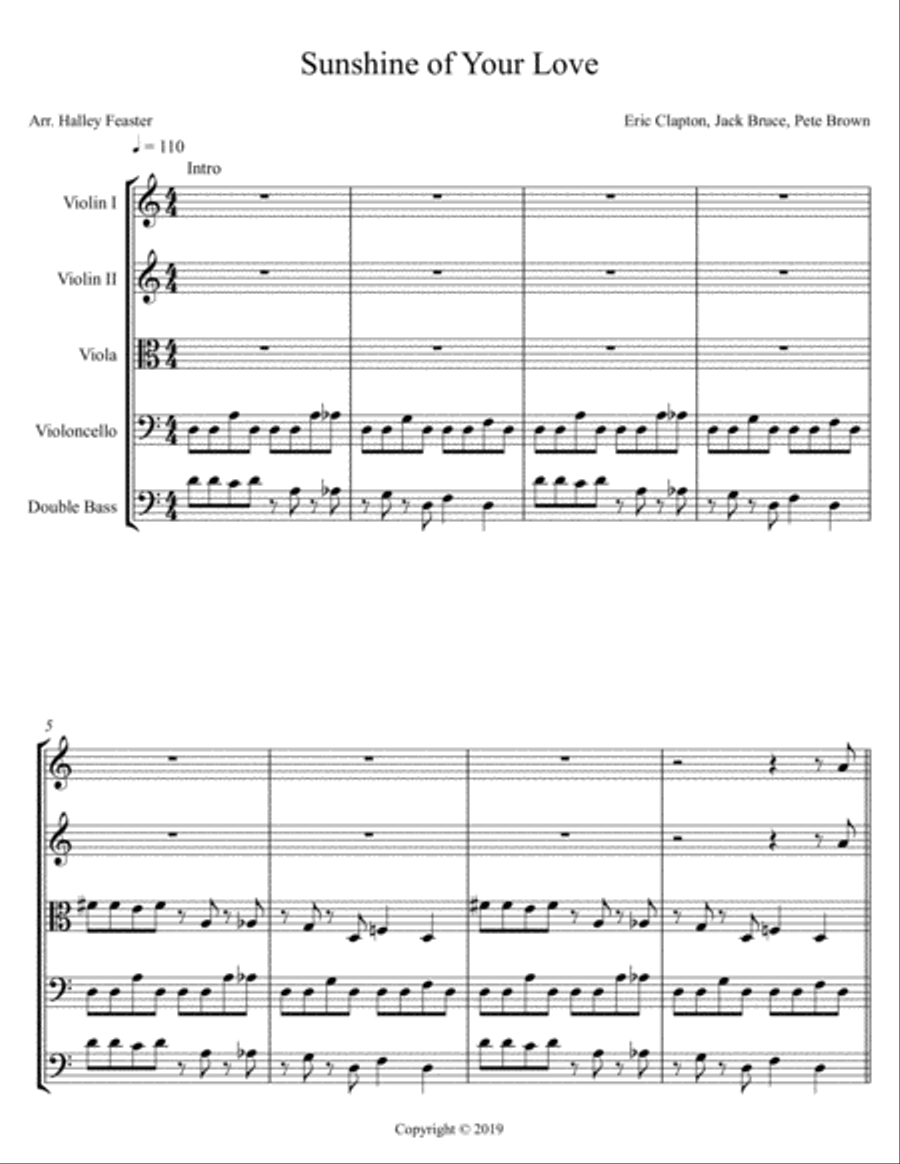 Sunshine Of Your Love String Quintet scores gallery preview page 1