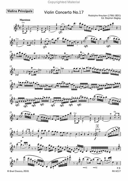 Violin Concerto, Opus 17, Parts