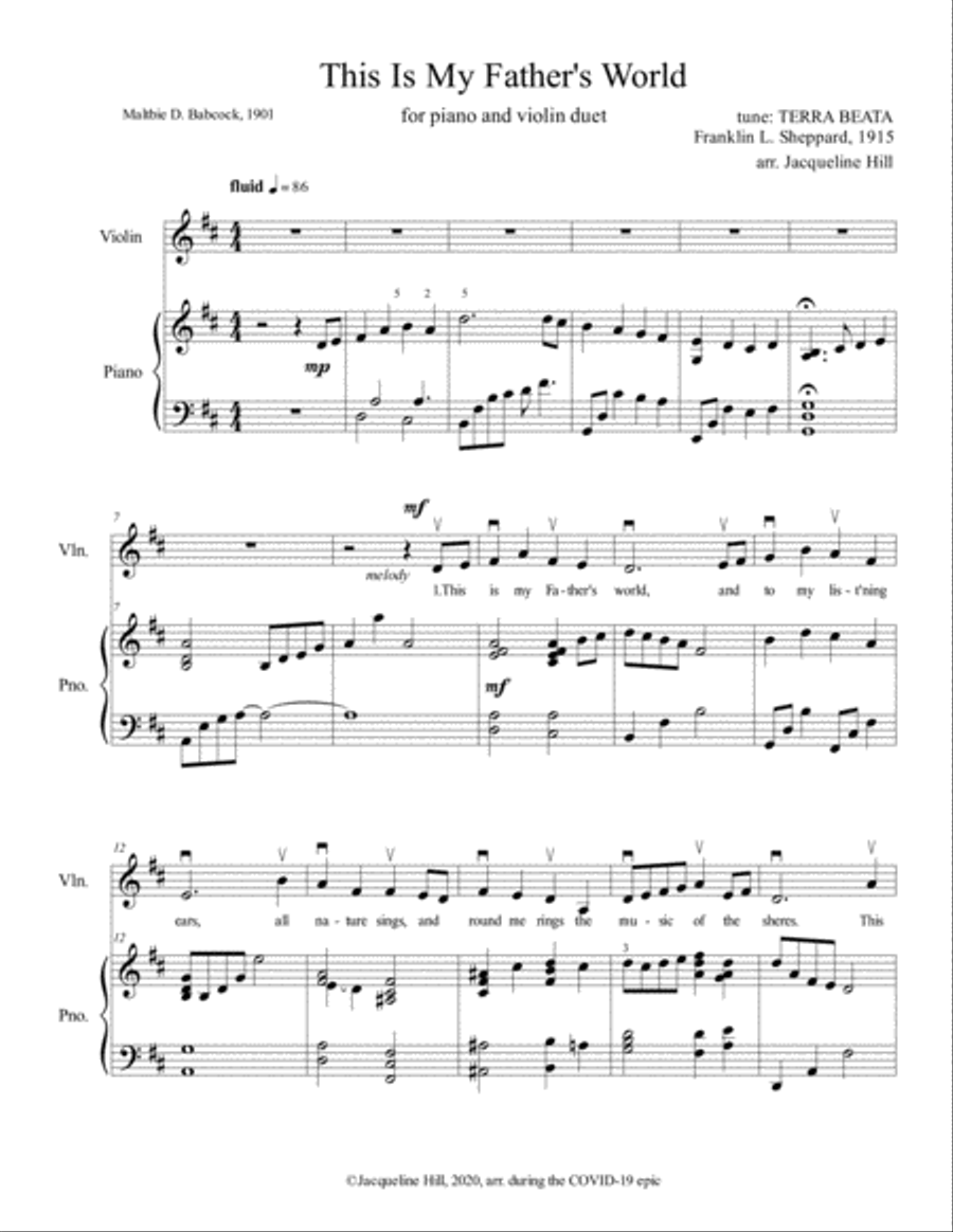 This Is My Father's World Violin Solo scores gallery preview page 1