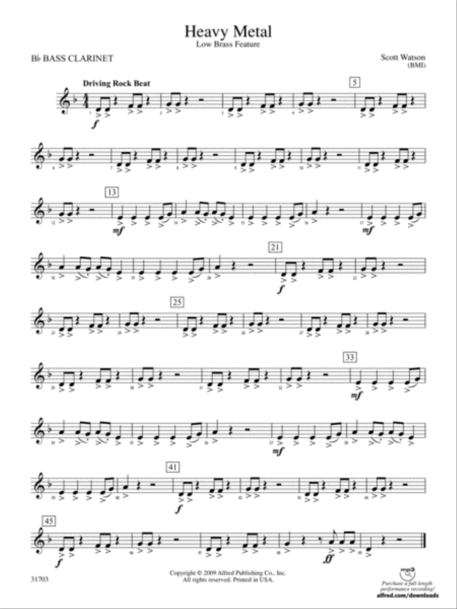 Heavy Metal: B-flat Bass Clarinet Concert Band scores gallery preview page 1
