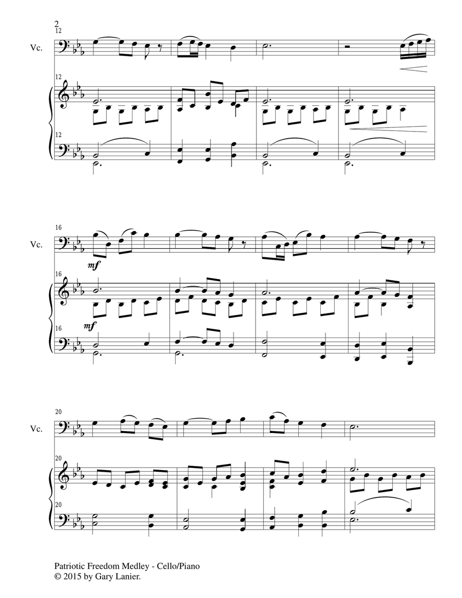 PATRIOTIC FREEDOM MEDLEY (Duet – Cello and Piano/Score and Parts) Piano scores gallery preview page 3