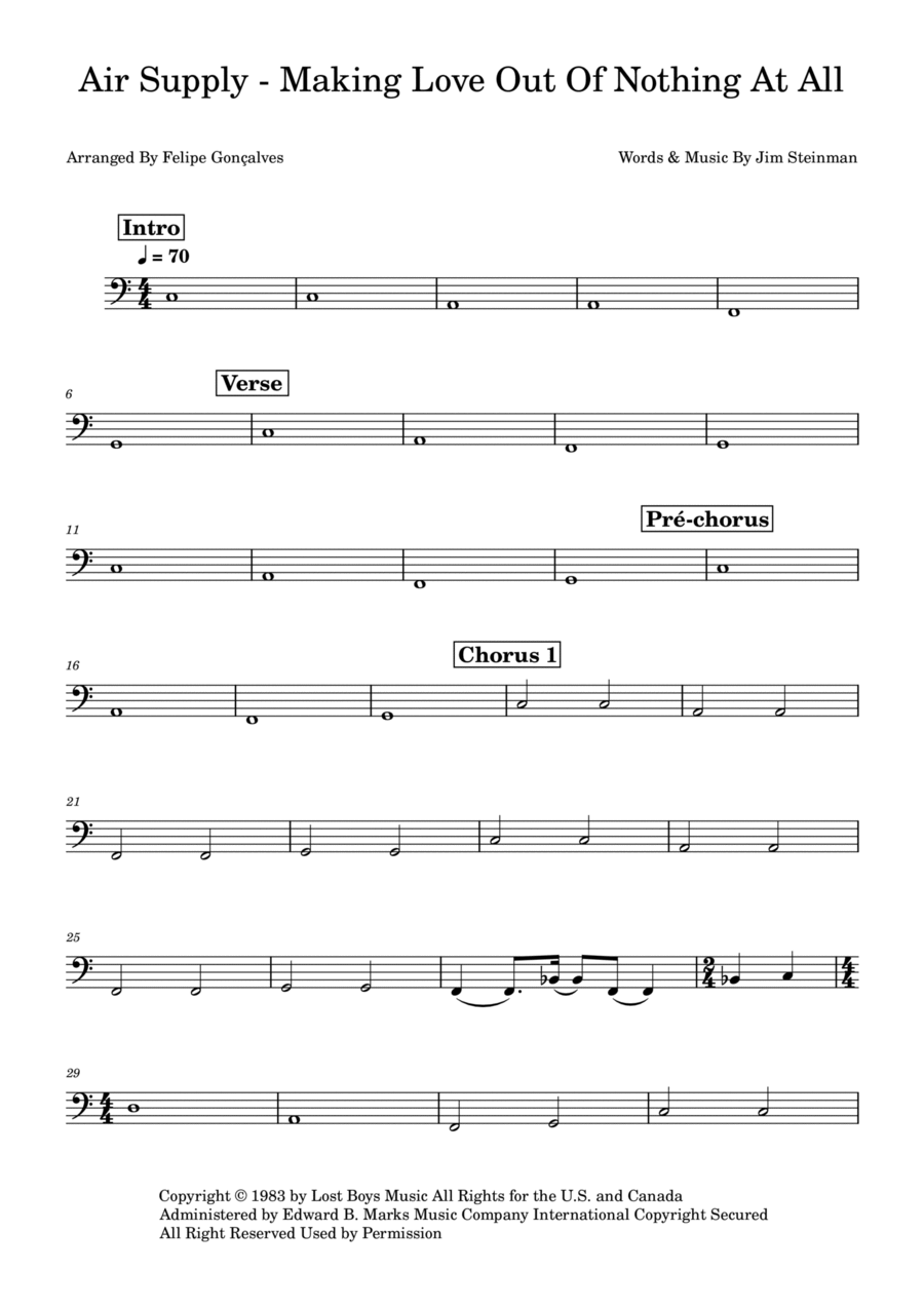 Making Love Out Of Nothing At All Bass Guitar scores gallery preview page 1