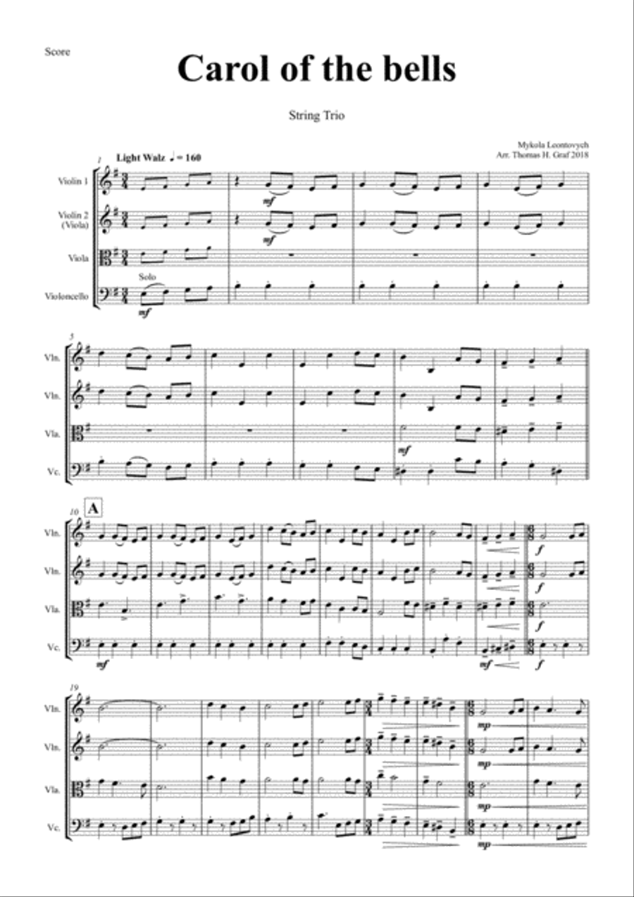 Carol of the Bells - Pentatonix style - String Trio String Trio scores gallery preview page 1