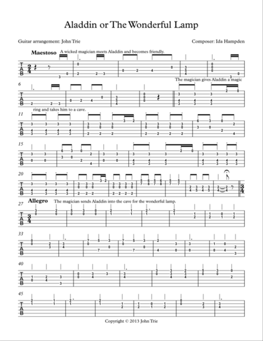 Aladdin or The Wonderful Lamp Acoustic Guitar scores gallery preview page 1
