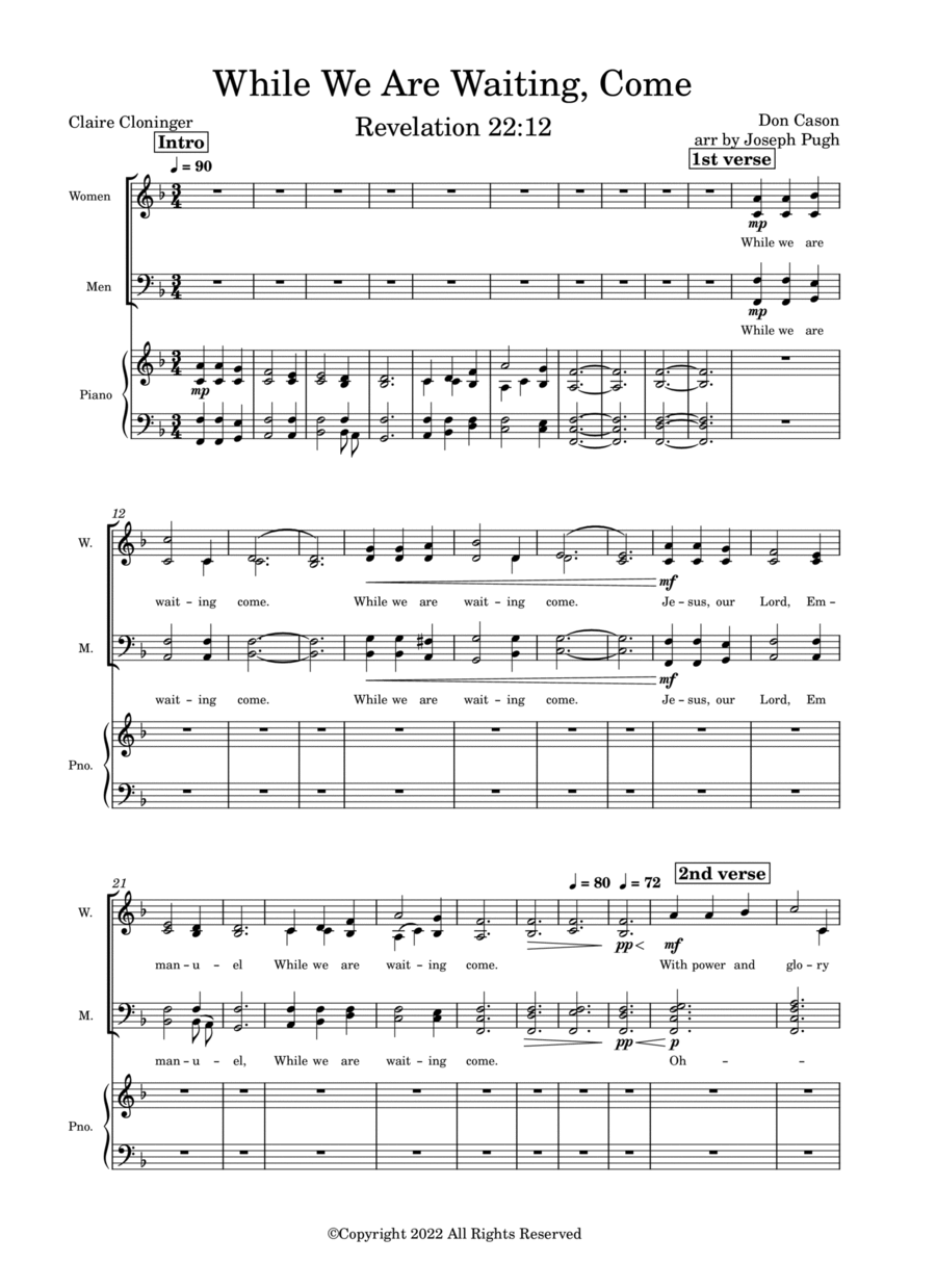 While We Are Waiting, Come 4-Part scores gallery preview page 1