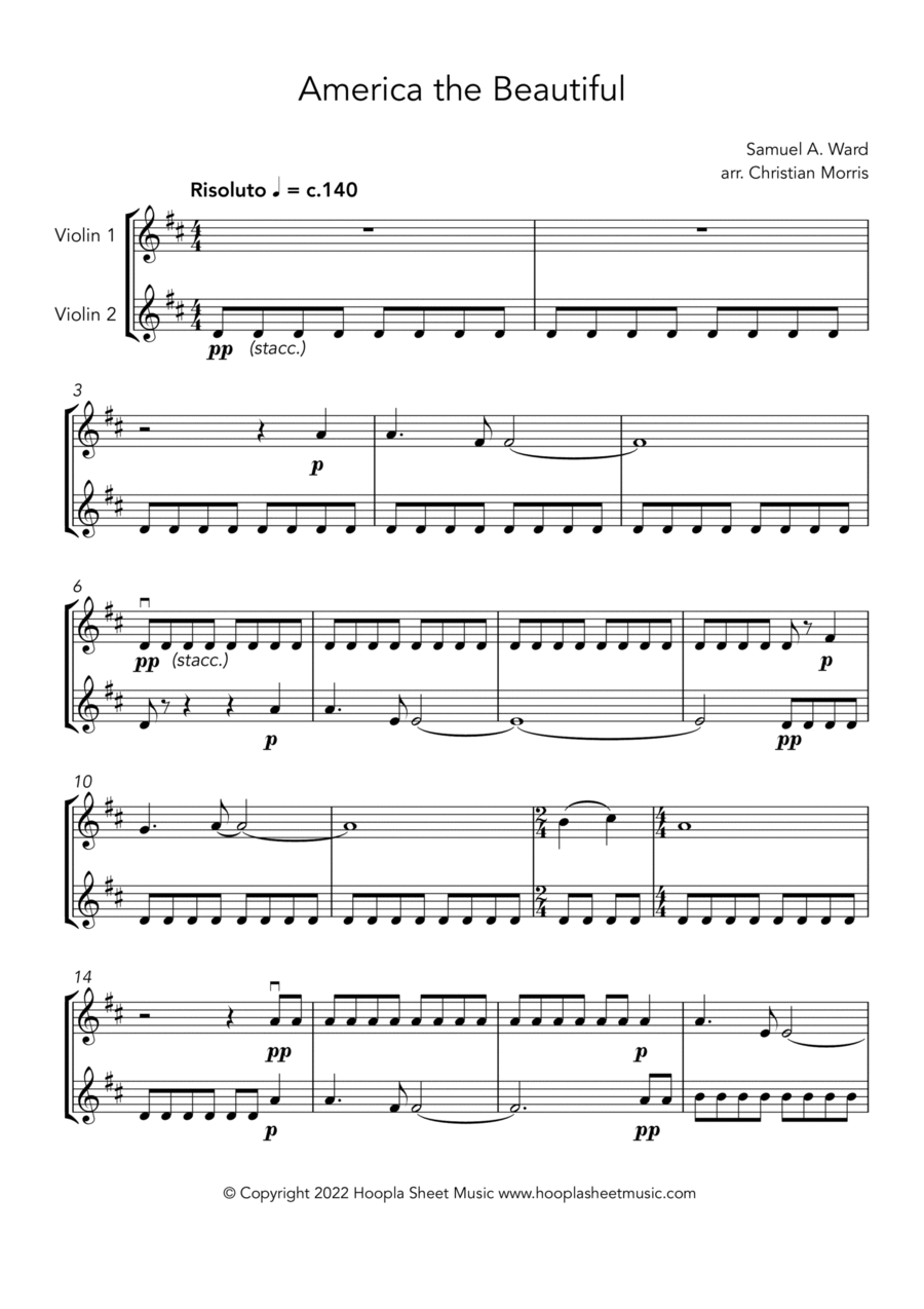 America the Beautiful (Fantasy) String Duet scores gallery preview page 1