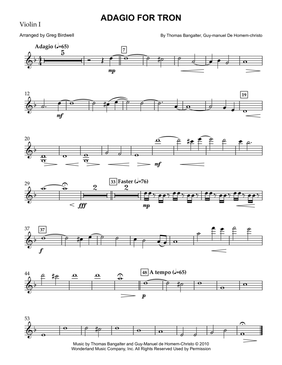Adagio For Tron String Quintet scores gallery preview page 1