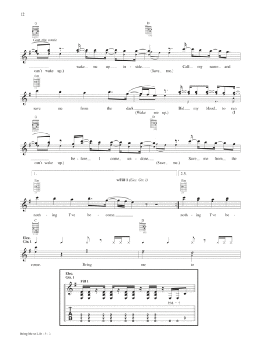 Bring Me To Life Guitar Tablature scores gallery preview page 3