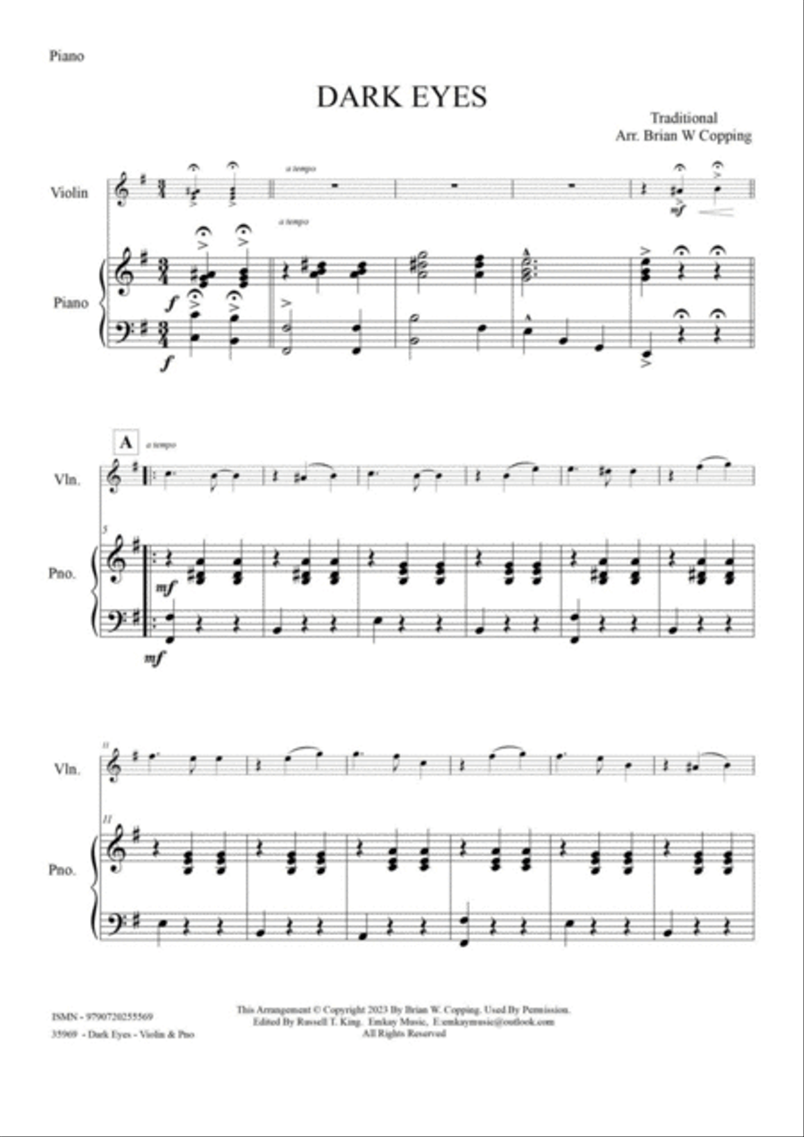 DARK EYES – VIOLIN & PIANO Violin Solo scores gallery preview page 2