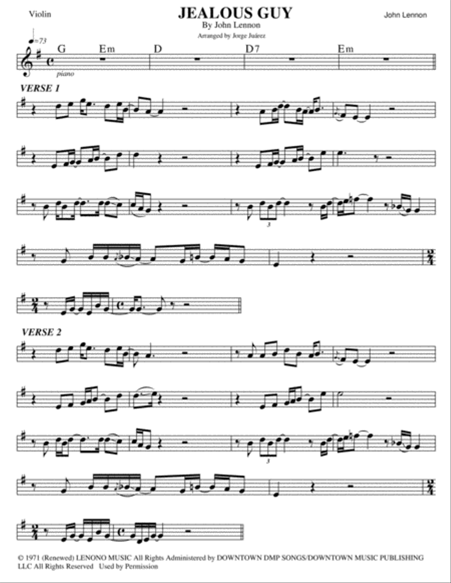 Jealous Guy Violin Solo scores gallery preview page 1