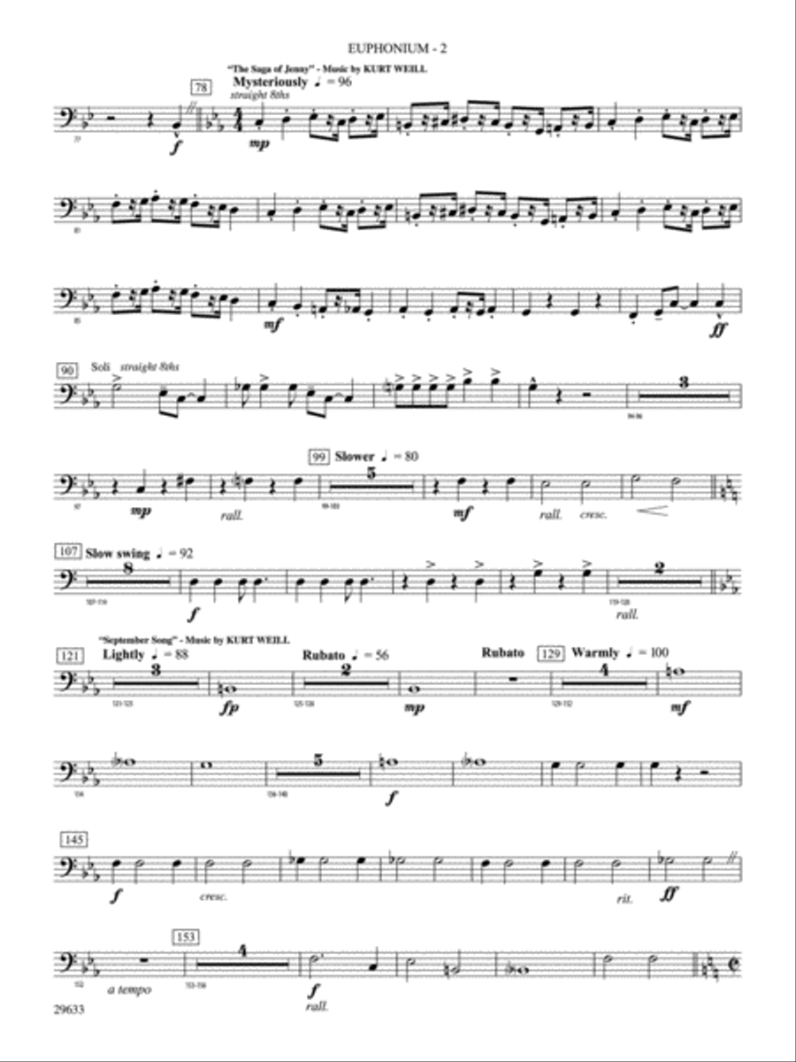 A Tribute to Kurt Weill: Baritone B.C. Concert Band scores gallery preview page 2