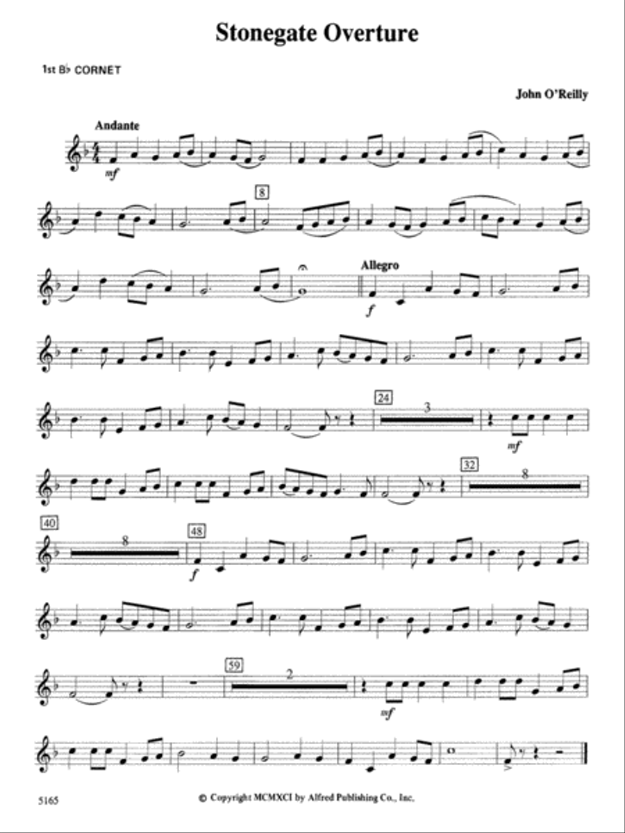Stonegate Overture: 1st B-flat Cornet Concert Band scores gallery preview page 1