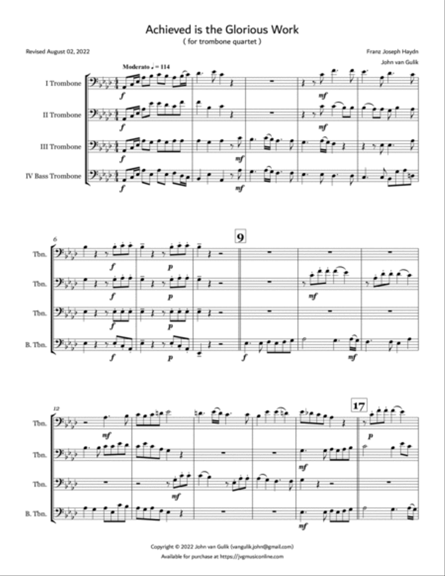 Achieved is the Glorious Work - Trombone Quartet Trombone Quartet scores gallery preview page 2