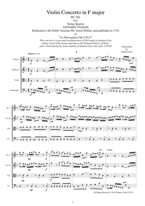 Book cover for Vivaldi - Violin Concerto in F major RV 284 Op.4 No.9 for String Quartet