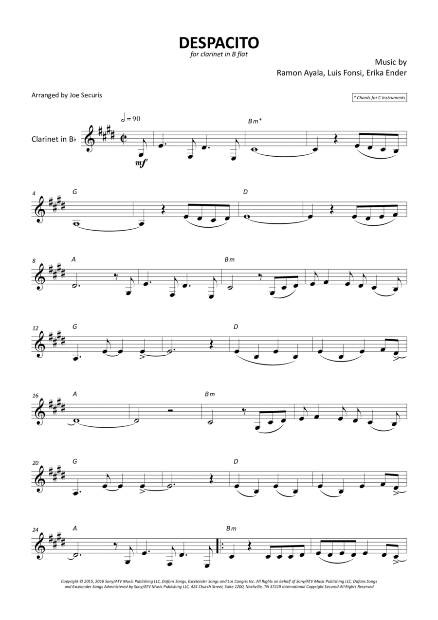 Despacito B-Flat Clarinet scores gallery preview page 1